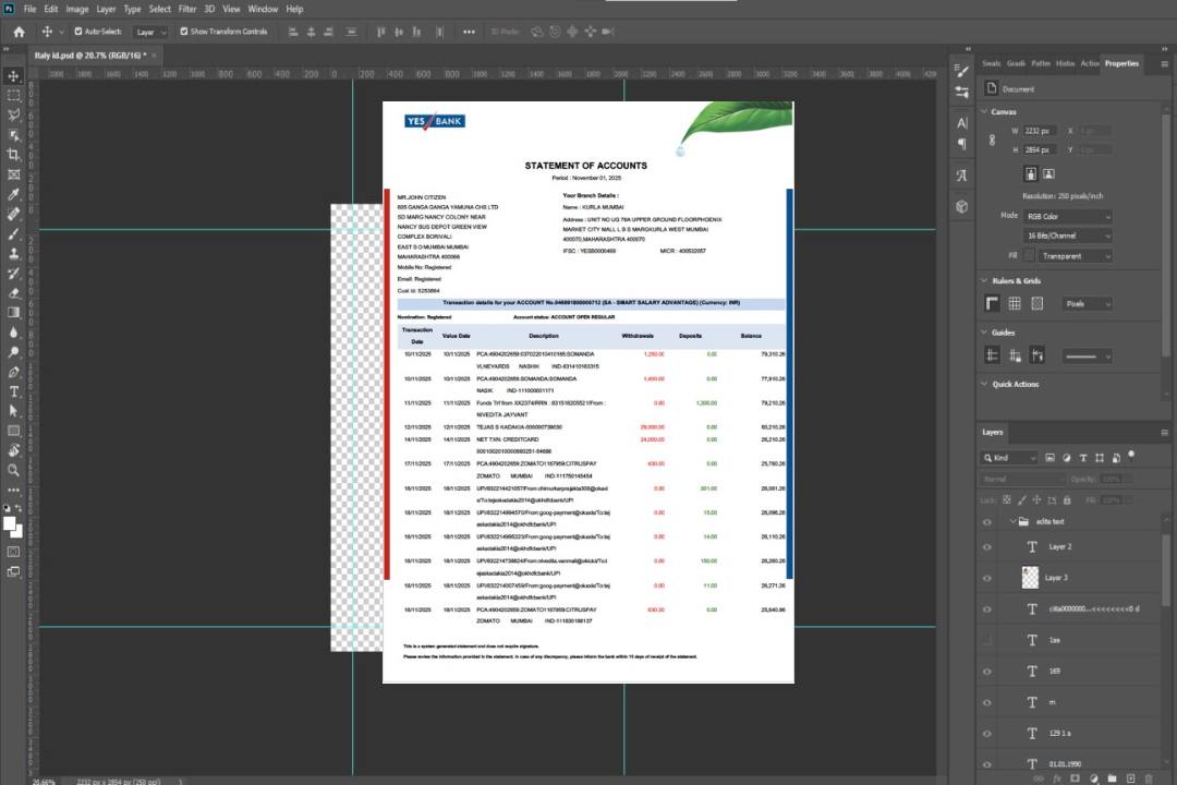 Inde OUI Relevé de compte bancaire Modèle Word et PDF template Inde OUI Relevé de compte bancaire Modèle Word et PDF template